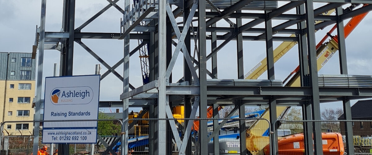 Close up building steel structure framework on building site