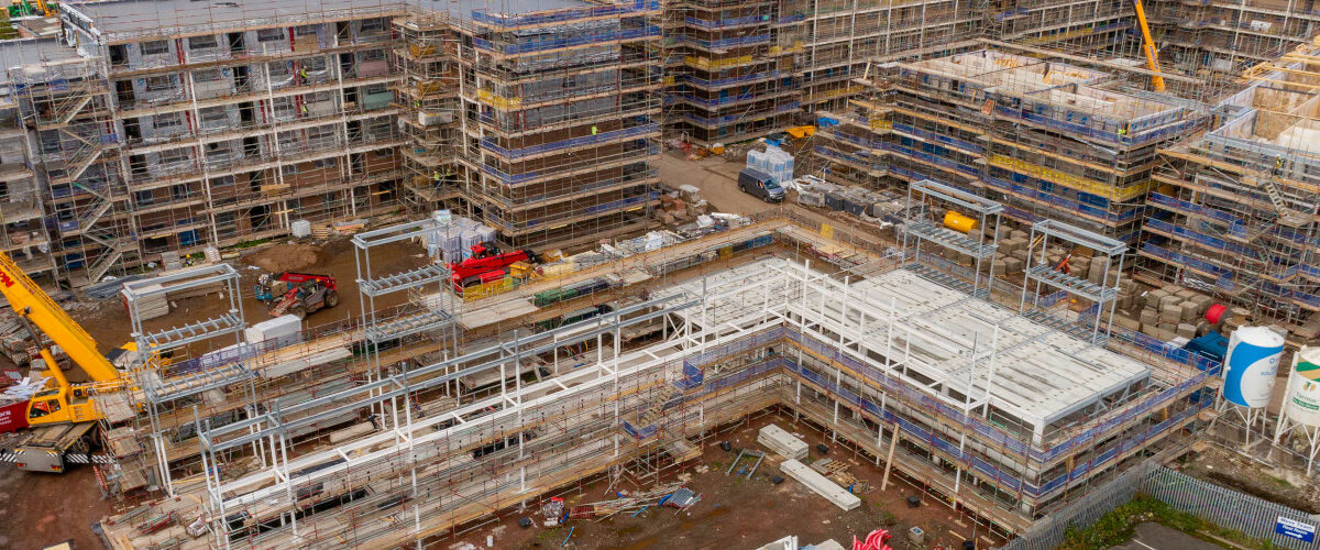 Aerial view of residential flats building site