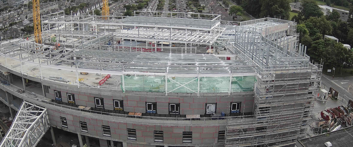 overhead view of Baird hospital construction