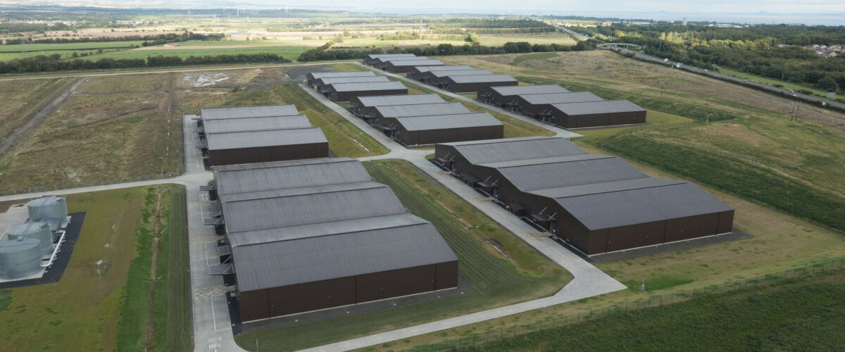 Aerial view of warehouses